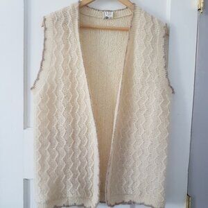 TINNA Ltd. Made in Iceland Pure Wool Crochet Knit  Open Front Vest Sz L